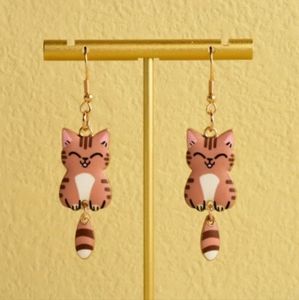 Brown Cat Dangle Earrings